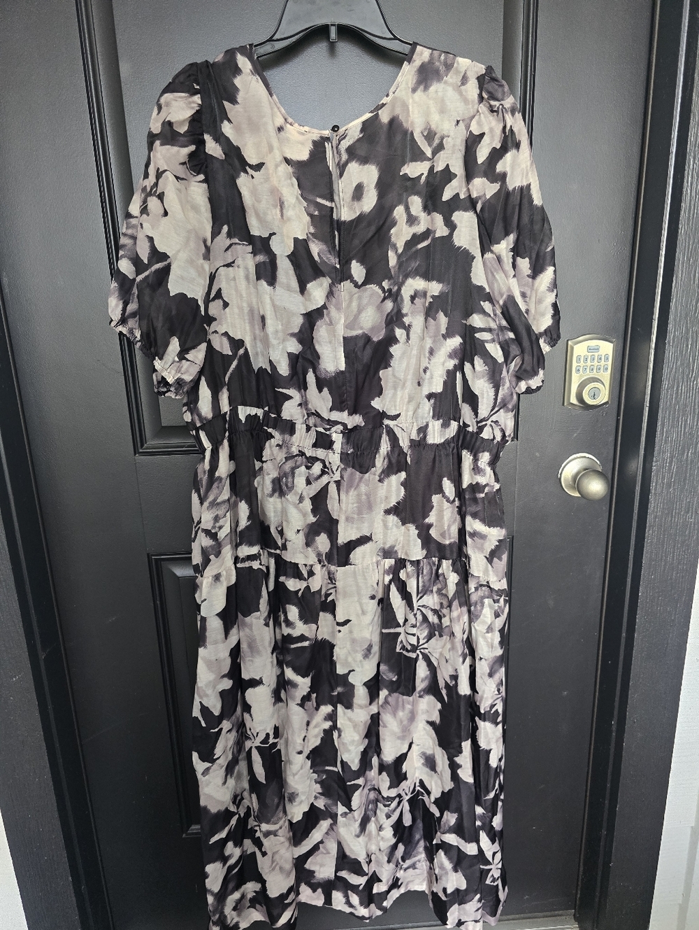 Anne Klein Plus Sz 3X Black Floral Maxi Dress Puff Sleeve Elastic Waist Coastal - Picture 9 of 11